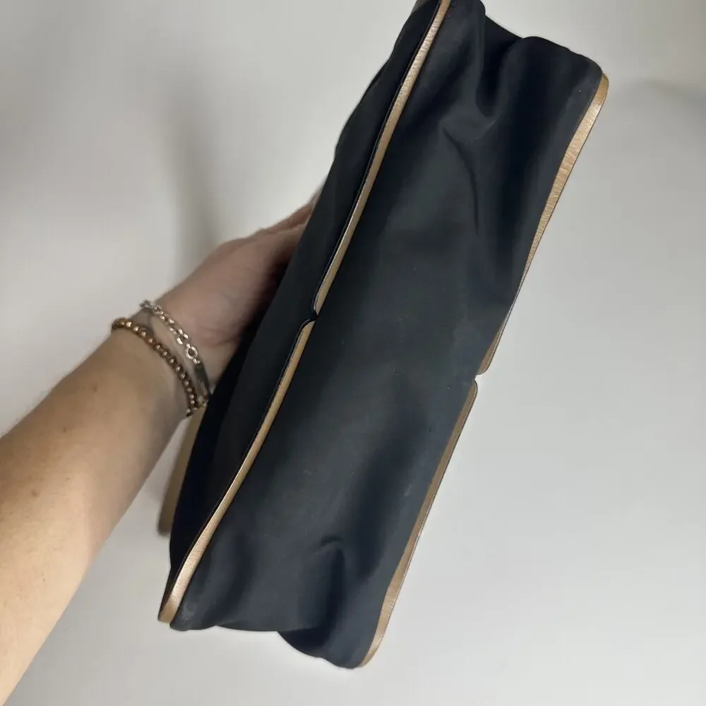 Bally Vintage Black Beige Nylon Leather Baguette Shoulder Bag Purse Made Italy